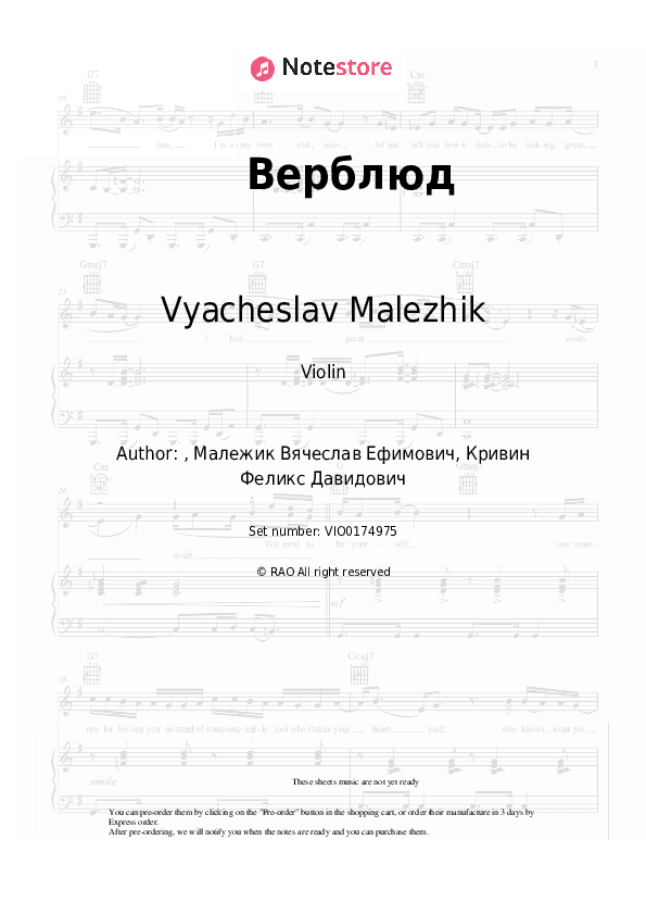 Верблюд - Vyacheslav Malezhik Violin Sheet Music - Violin