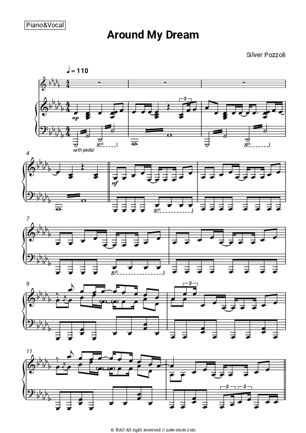 Around My Dream - Silver Pozzoli Piano Sheet Music with the Voice part - Piano&Vocal