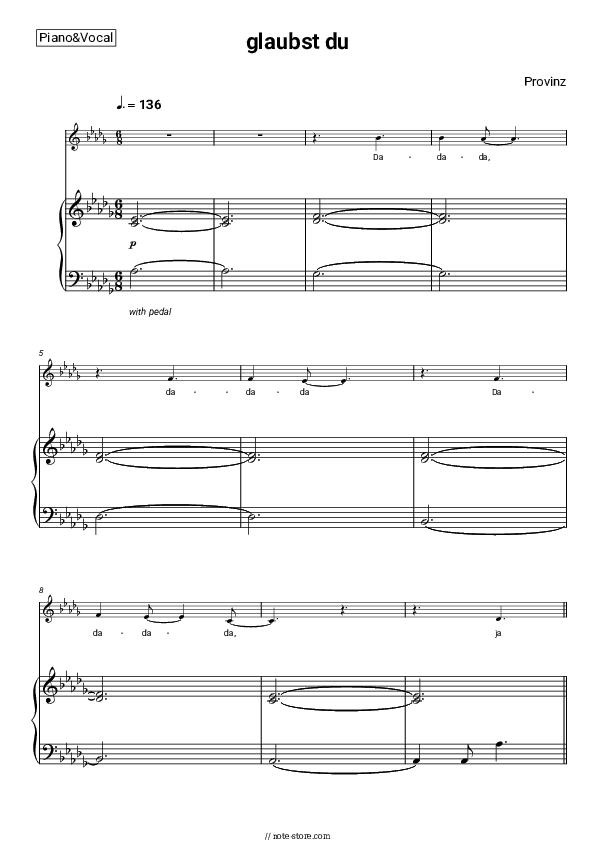 glaubst du - Provinz Piano Sheet Music with the Voice part - Piano&Vocal