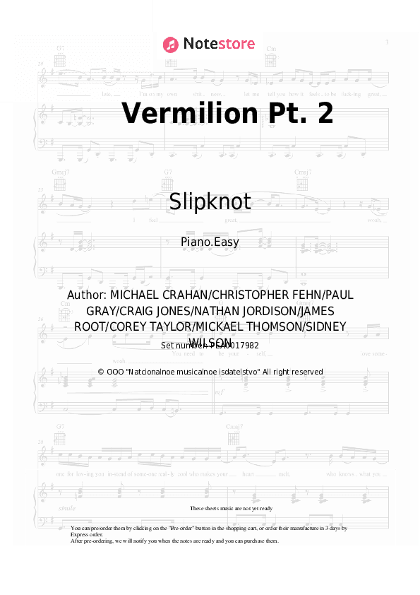 Vermilion Pt. 2 - Slipknot Piano Sheet Music Easy - Piano.Easy