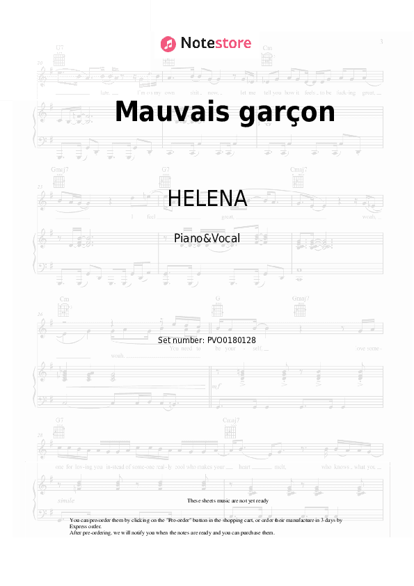 Mauvais garçon - HELENA Piano Sheet Music with the Voice part - Piano&Vocal