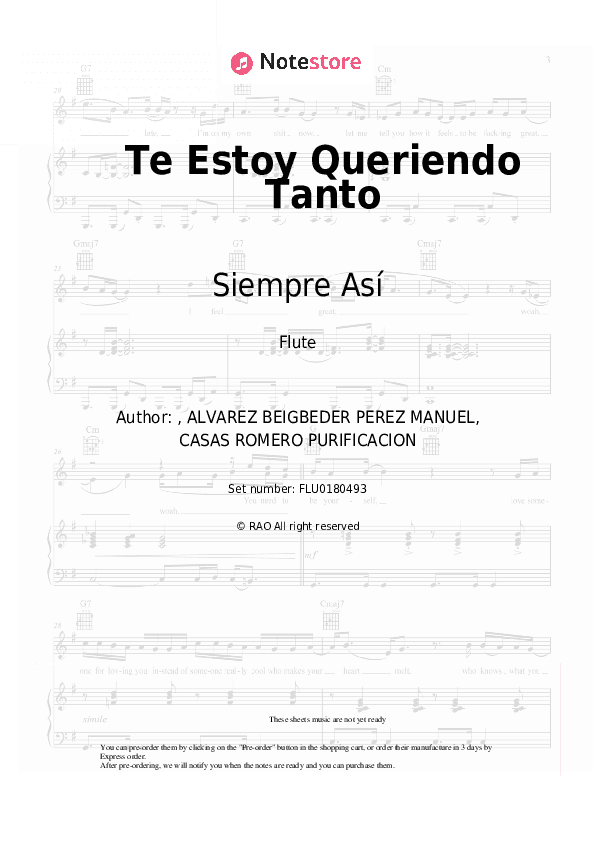 Te Estoy Queriendo Tanto - Siempre Así Flute Sheet Music - Flute