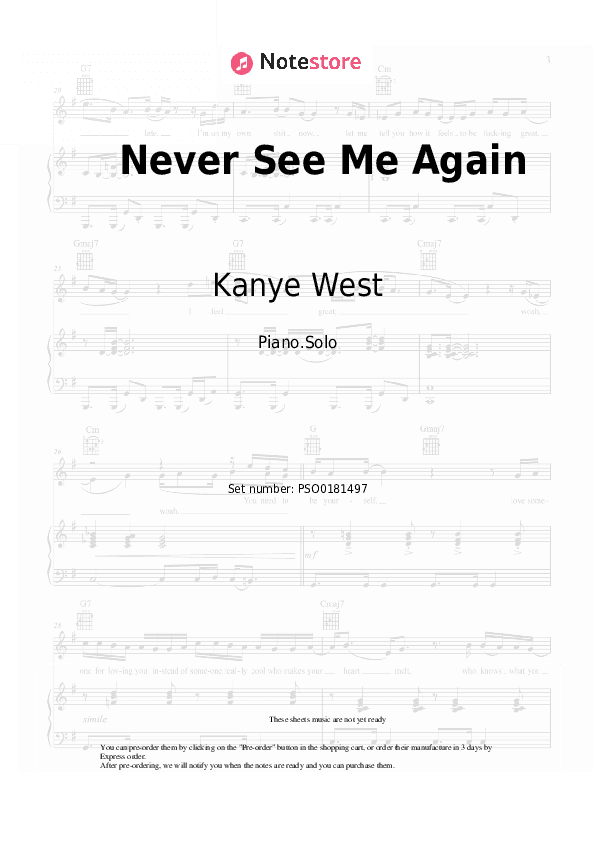 Never See Me Again - Kanye West Piano Sheet Music - Piano.Solo