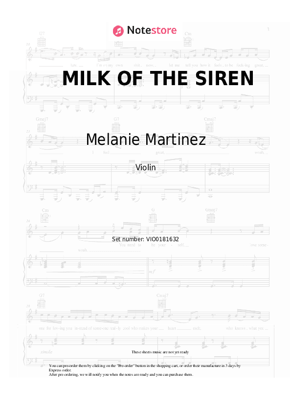 MILK OF THE SIREN - Melanie Martinez Violin Sheet Music - Violin