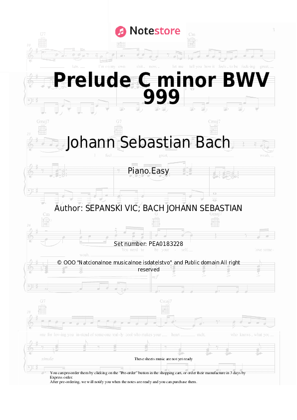 Prelude C minor BWV 999 - Johann Sebastian Bach Piano Sheet Music Easy - Piano.Easy