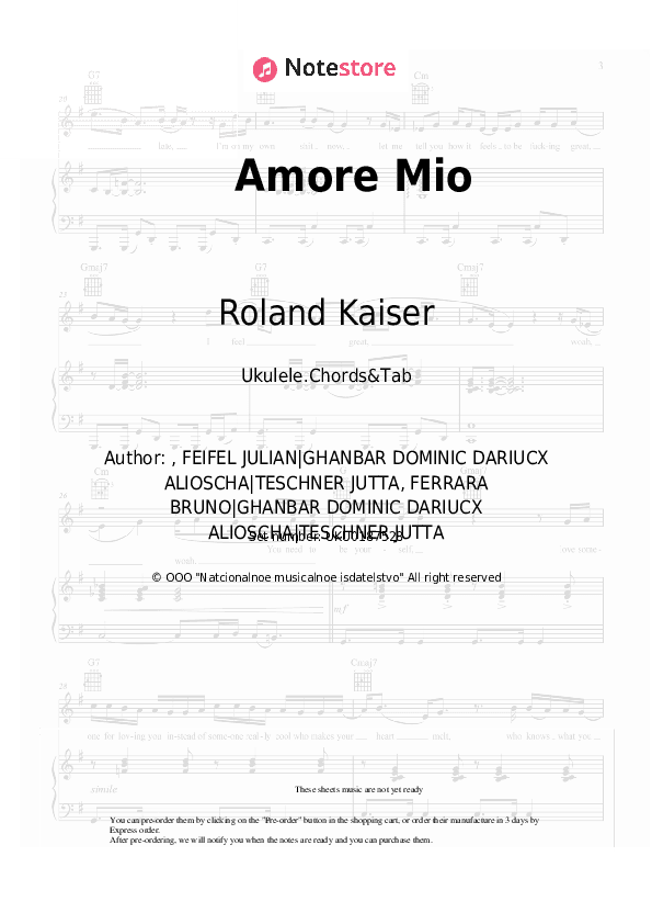 Amore Mio - Roland Kaiser Ukulele Sheet Music - Ukulele.Chords&Tab