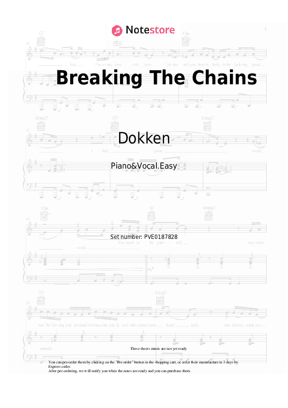 Breaking The Chains - Dokken Piano Sheet Music Easy and Vocal - Piano&Vocal.Easy
