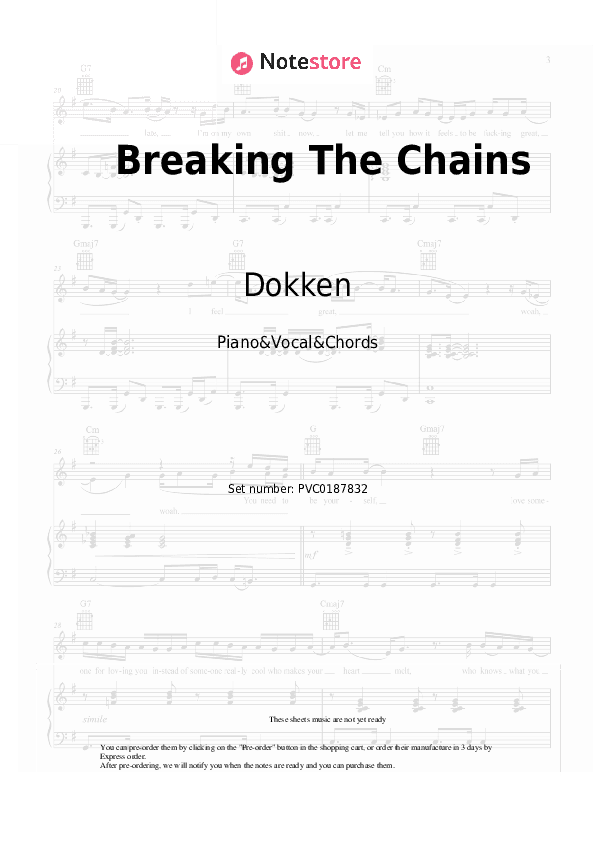 Breaking The Chains - Dokken Piano Sheet Music with the Vocal and Chords - Piano&Vocal&Chords