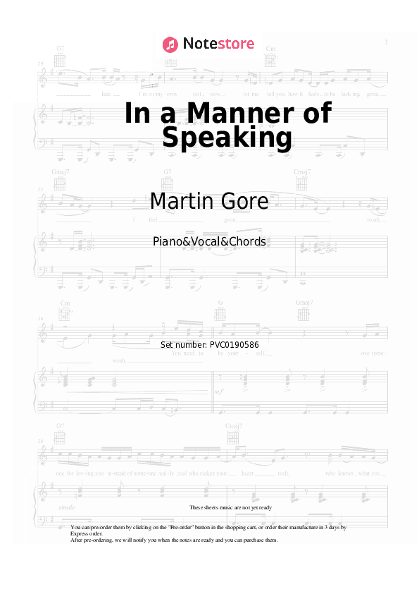 In a Manner of Speaking - Martin Gore Piano Sheet Music with the Vocal and Chords - Piano&Vocal&Chords