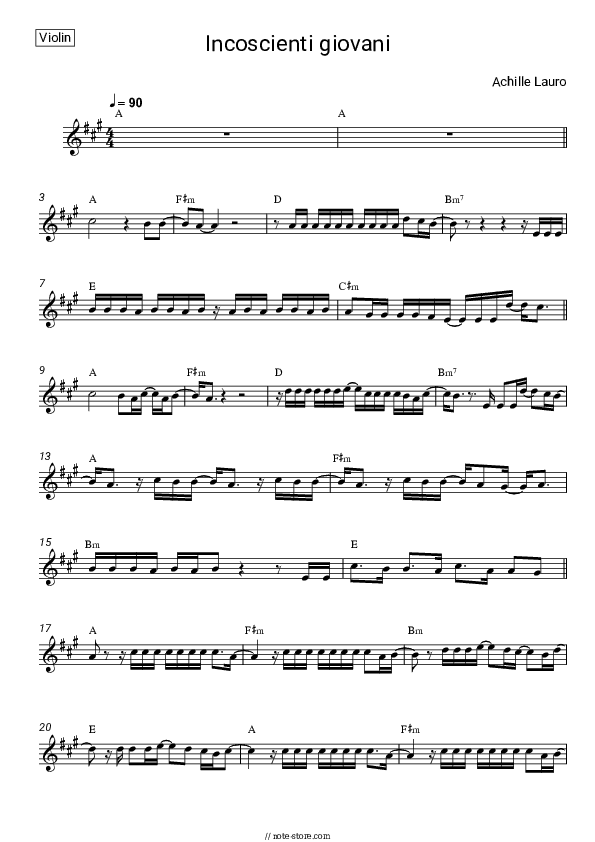 Incoscienti Giovani - Achille Lauro Violin Sheet Music - Violin