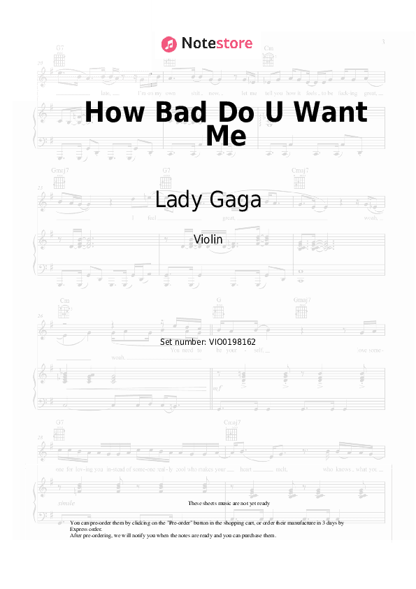 How Bad Do U Want Me - Lady Gaga Violin Sheet Music - Violin