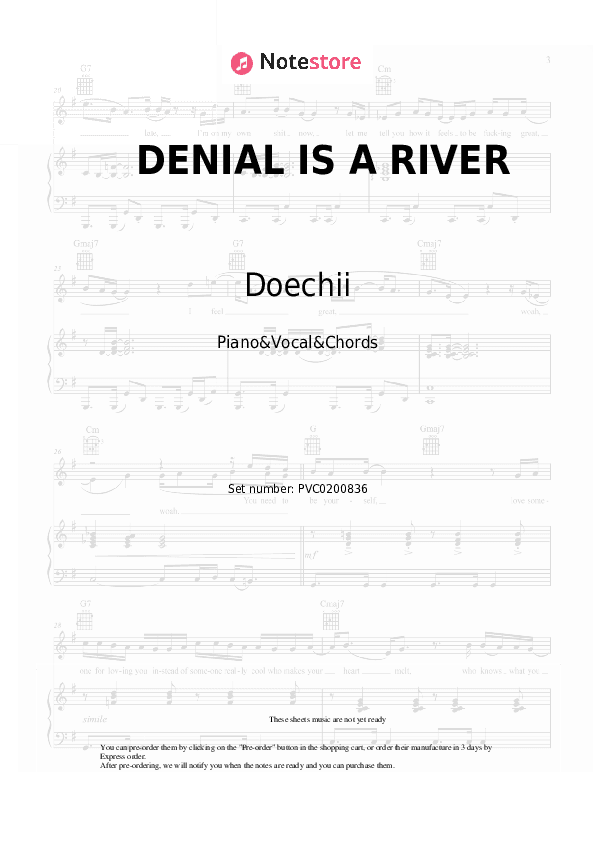 DENIAL IS A RIVER - Doechii Piano Sheet Music with the Vocal and Chords - Piano&Vocal&Chords