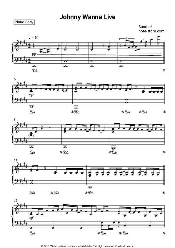 Johnny Wanna Live - Sandra Piano Sheet Music Easy - Piano.Easy