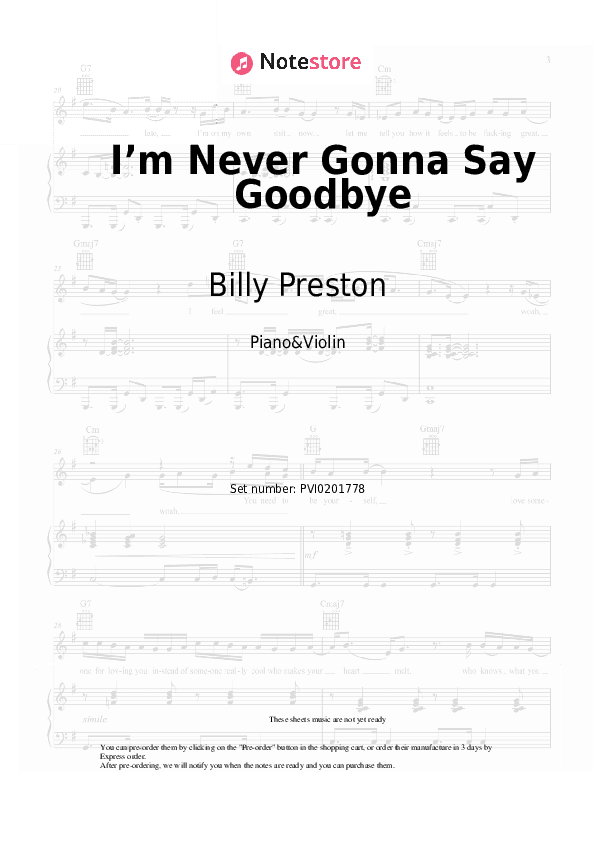I’m Never Gonna Say Goodbye - Billy Preston Piano Sheet Music and Violin - Piano&Violin