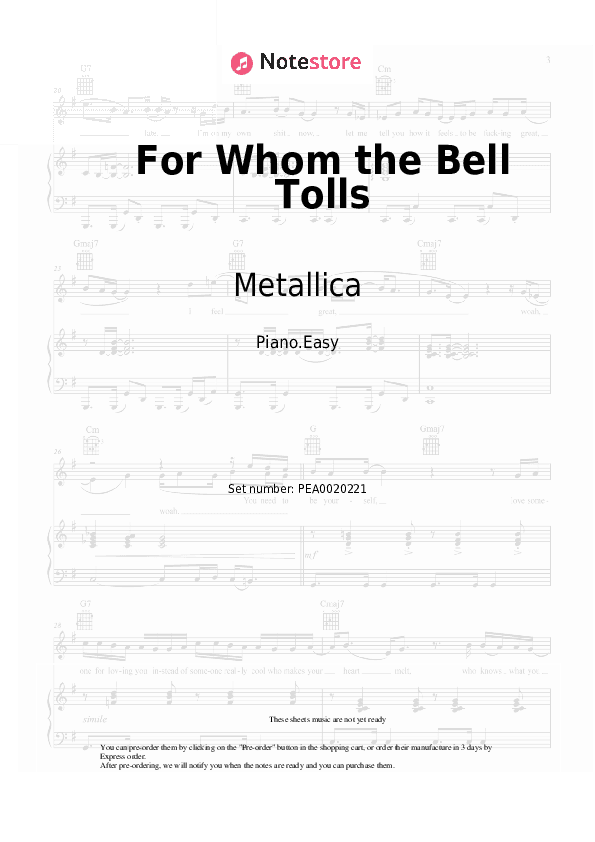 For Whom the Bell Tolls - Metallica Piano Sheet Music Easy - Piano.Easy