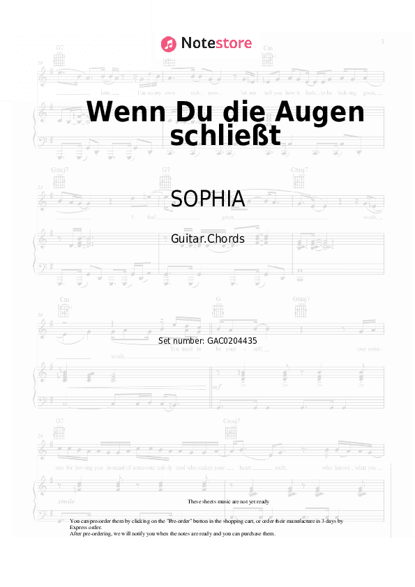 Wenn Du die Augen schließt - SOPHIA Chords - Guitar.Chords