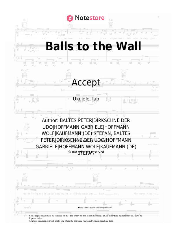 Balls to the Wall - Accept Sheet Music - Ukulele.Tab
