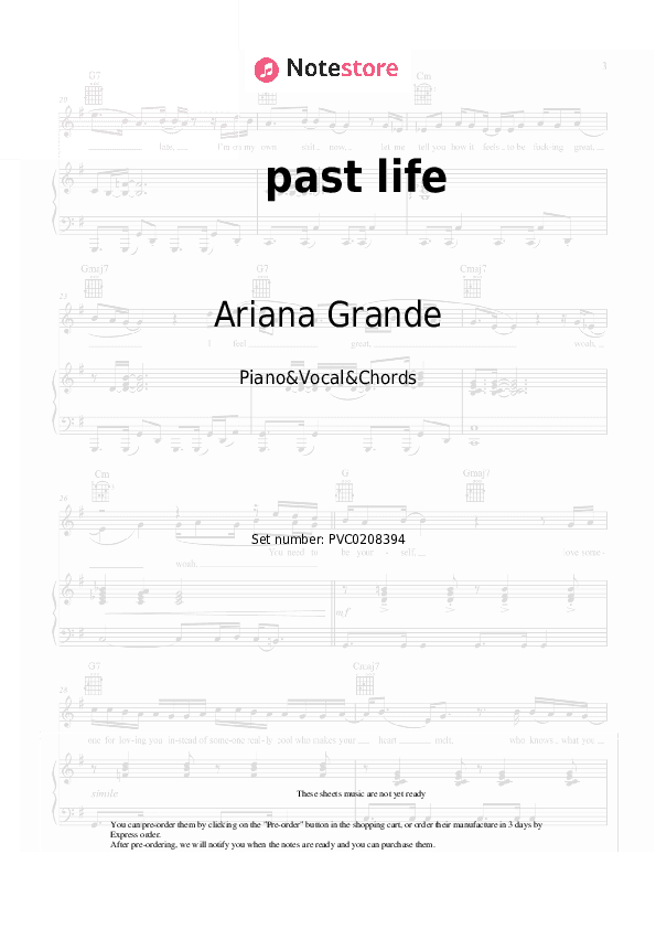 past life - Ariana Grande Piano Sheet Music with the Vocal and Chords - Piano&Vocal&Chords