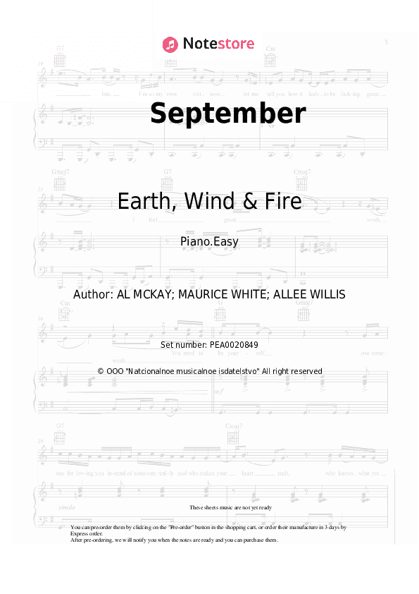 September - Earth, Wind & Fire Piano Sheet Music Easy - Piano.Easy