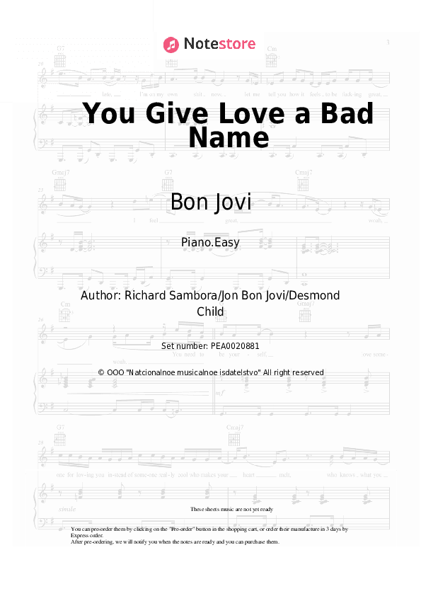 You Give Love a Bad Name - Bon Jovi Piano Sheet Music Easy - Piano.Easy