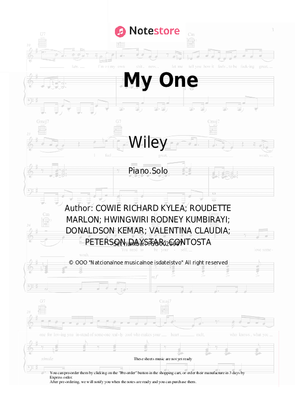 My One - Wiley, Tory Lanez, Kranium, Dappy Piano Sheet Music - Piano.Solo