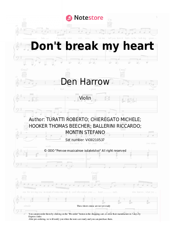 Don't break my heart - Den Harrow Violin Sheet Music - Violin