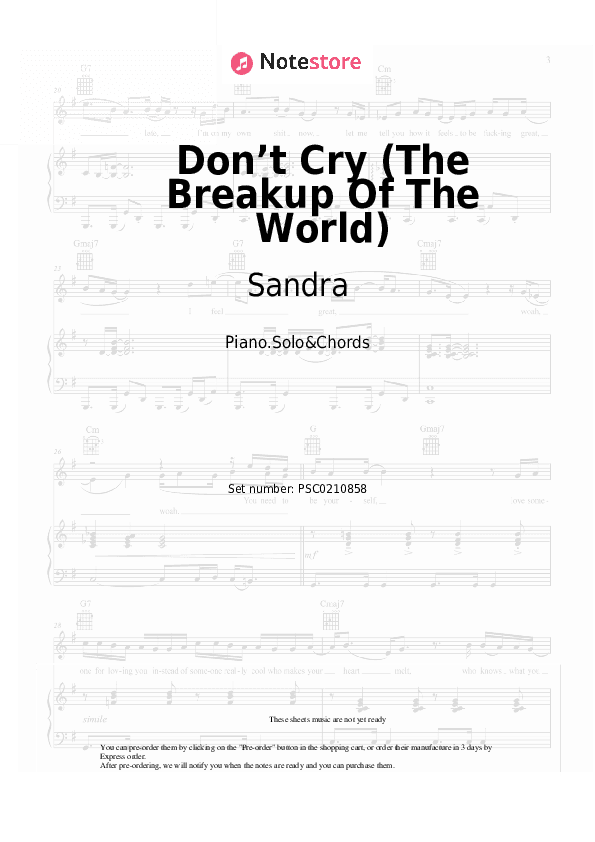 Don’t Cry (The Breakup Of The World) - Sandra Piano Sheet Music and Chords - Piano.Solo&Chords