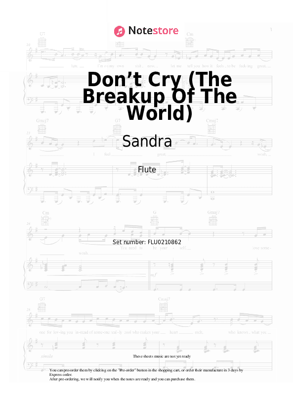 Don’t Cry (The Breakup Of The World) - Sandra Flute Sheet Music - Flute