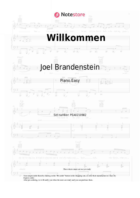 Willkommen - Joel Brandenstein Piano Sheet Music Easy - Piano.Easy