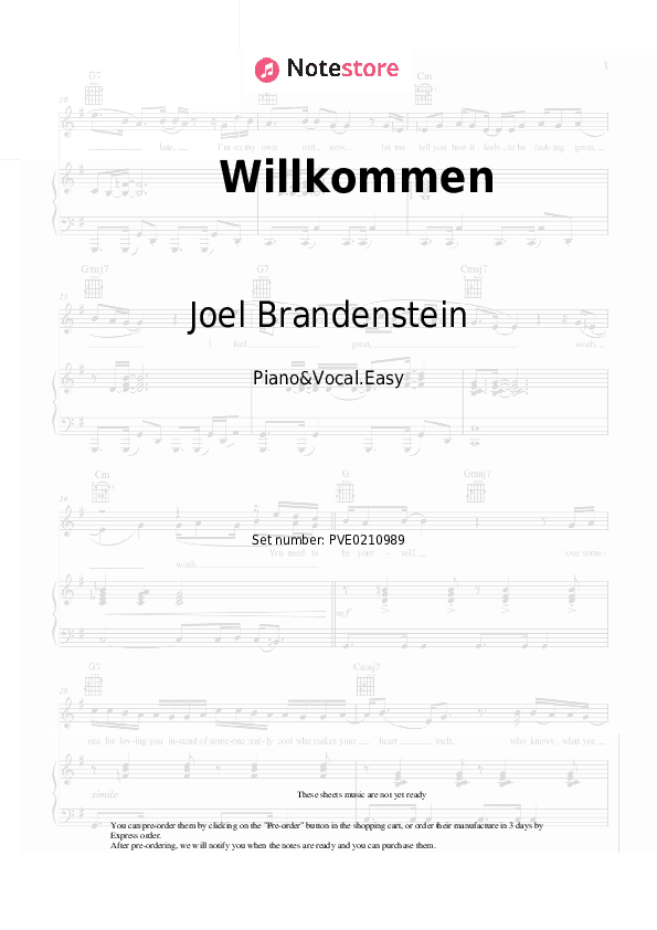 Willkommen - Joel Brandenstein Piano Sheet Music Easy and Vocal - Piano&Vocal.Easy