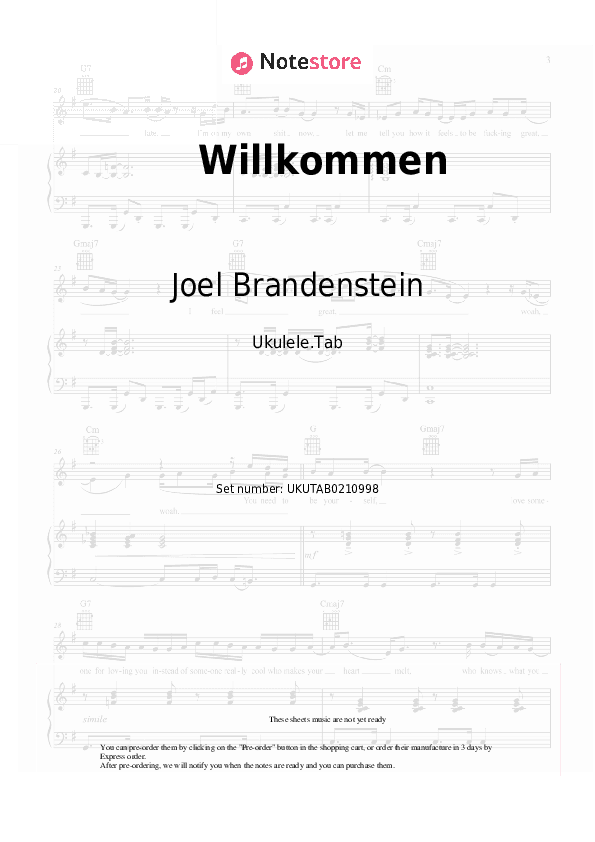 Willkommen - Joel Brandenstein Sheet Music - Ukulele.Tab