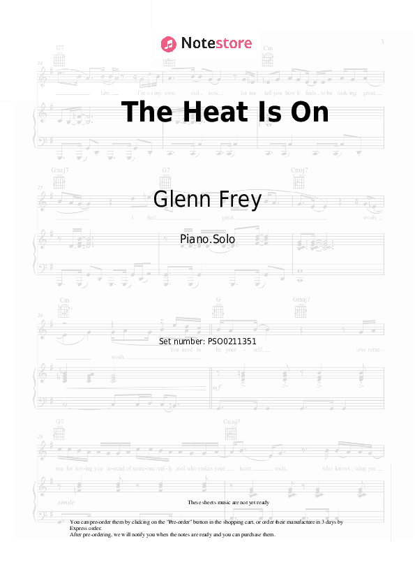The Heat Is On - Glenn Frey Piano Sheet Music - Piano.Solo
