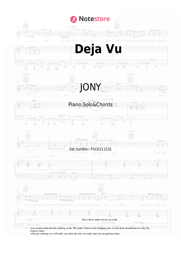 Deja Vu - JONY Piano Sheet Music and Chords - Piano.Solo&Chords