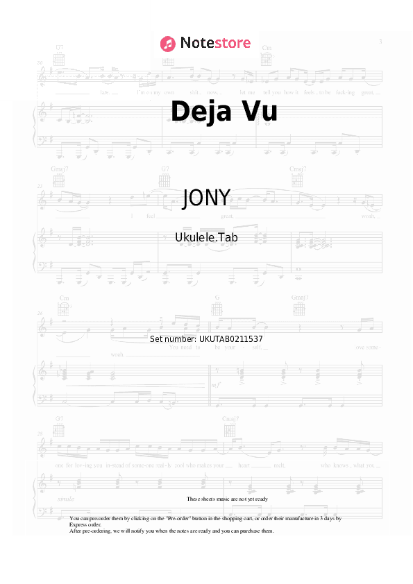 Deja Vu - JONY Sheet Music - Ukulele.Tab