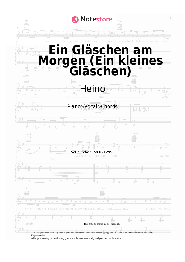Ein Gläschen am Morgen (Ein kleines Gläschen) - Heino Piano Sheet Music with the Vocal and Chords - Piano&Vocal&Chords
