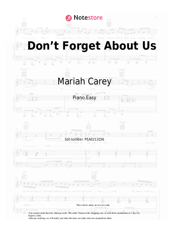 Don’t Forget About Us - Mariah Carey Piano Sheet Music Easy - Piano.Easy
