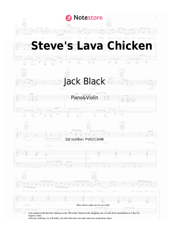 Steve's Lava Chicken (A Minecraft Movie Soundtrack) - Jack Black Piano Sheet Music and Violin - Piano&Violin