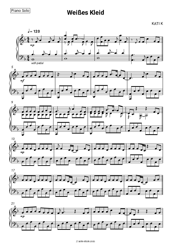 Weißes Kleid - KATI K Piano Sheet Music - Piano.Solo