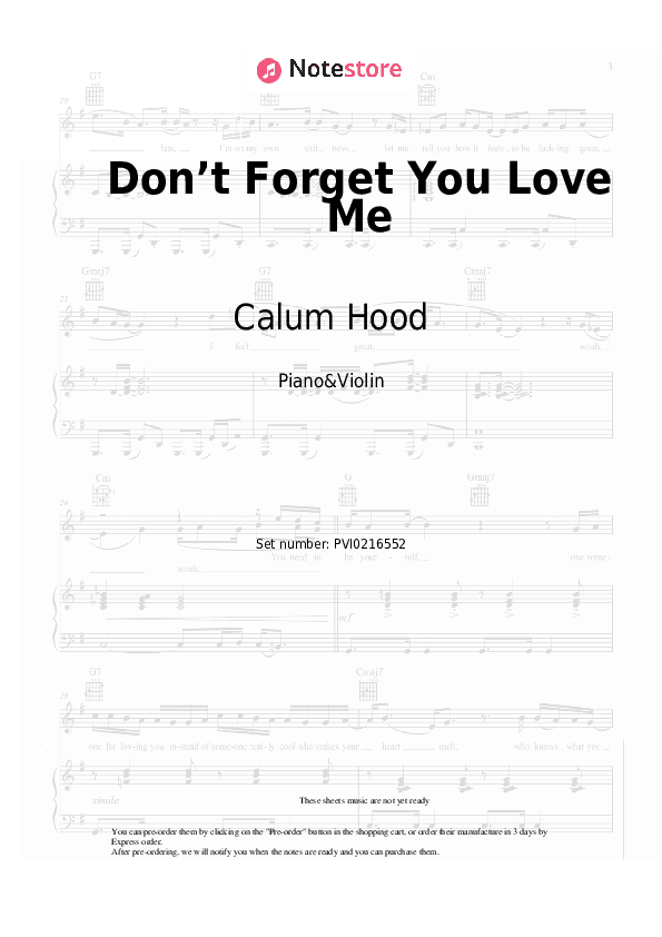 Don’t Forget You Love Me - Calum Hood Piano Sheet Music and Violin - Piano&Violin