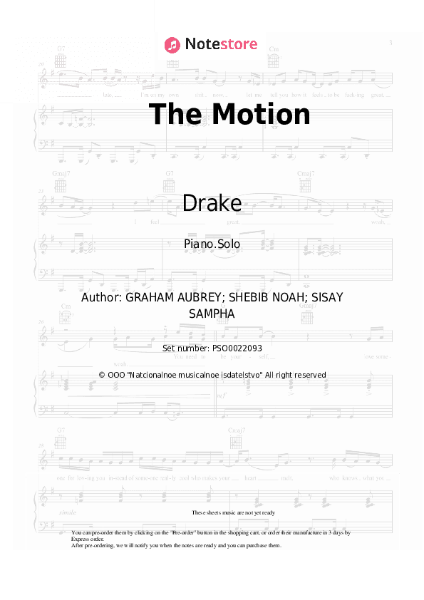 The Motion - Drake Piano Sheet Music - Piano.Solo