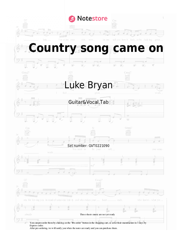 Country song came on - Luke Bryan Chords and Voice - Guitar&Vocal.Tab