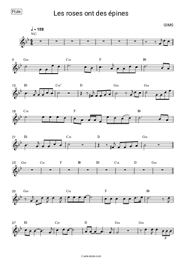 Les roses ont des épines - GIMS (Maître Gims) Flute Sheet Music - Flute