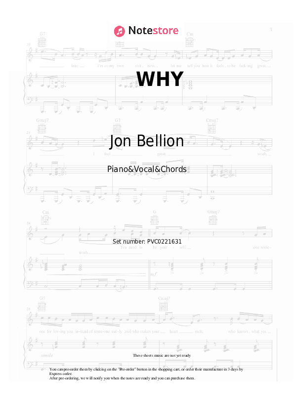 WHY - Jon Bellion, Luke Combs Piano Sheet Music with the Vocal and Chords - Piano&Vocal&Chords