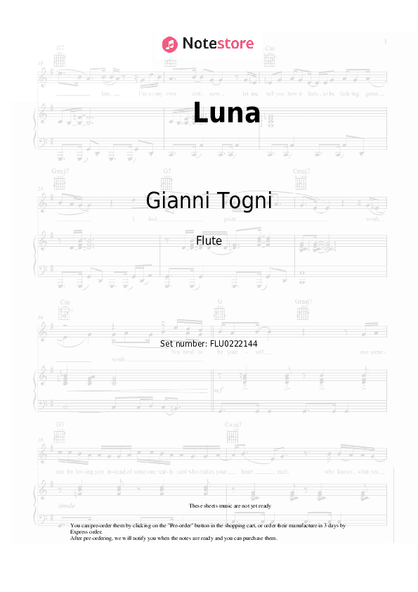 Luna - Gianni Togni Flute Sheet Music - Flute