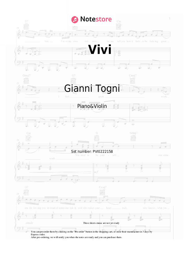 Vivi - Gianni Togni Piano Sheet Music and Violin - Piano&Violin
