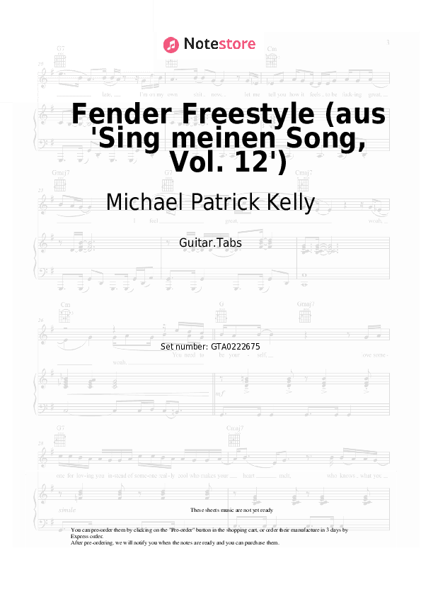 Fender Freestyle (aus 'Sing meinen Song, Vol. 12') - Michael Patrick Kelly Tabs - Guitar.Tabs