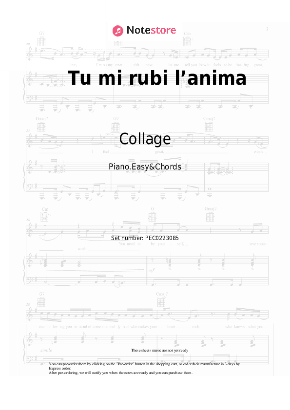Tu mi rubi l’anima - Collage Sheet Music Easy and Chords - Piano.Easy&Chords