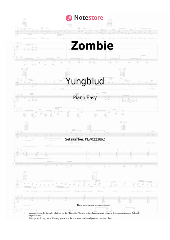 Zombie - Yungblud Piano Sheet Music Easy - Piano.Easy