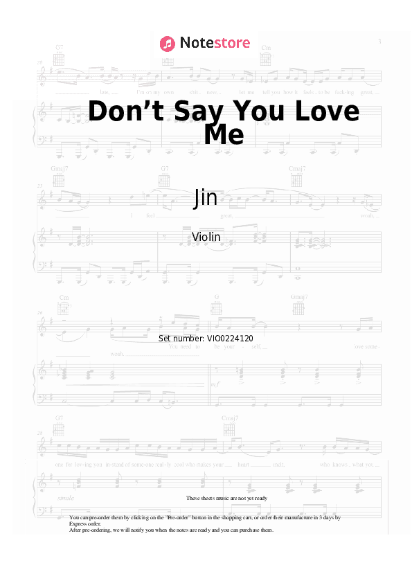 Don’t Say You Love Me - Jin Violin Sheet Music - Violin