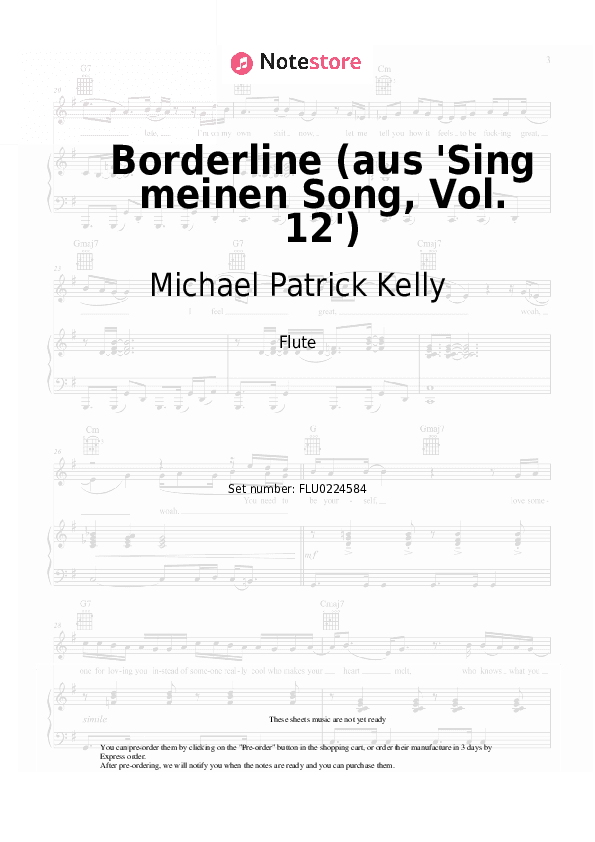 Borderline (aus 'Sing meinen Song, Vol. 12') - Michael Patrick Kelly Flute Sheet Music - Flute